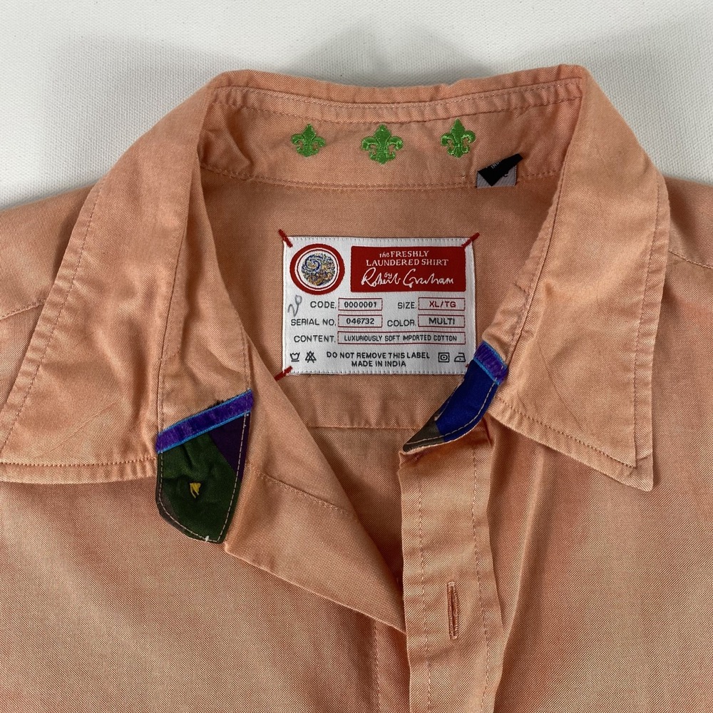 Robert Graham Button Up Shirt Mens XL Embroidered Unique Orange Pattern